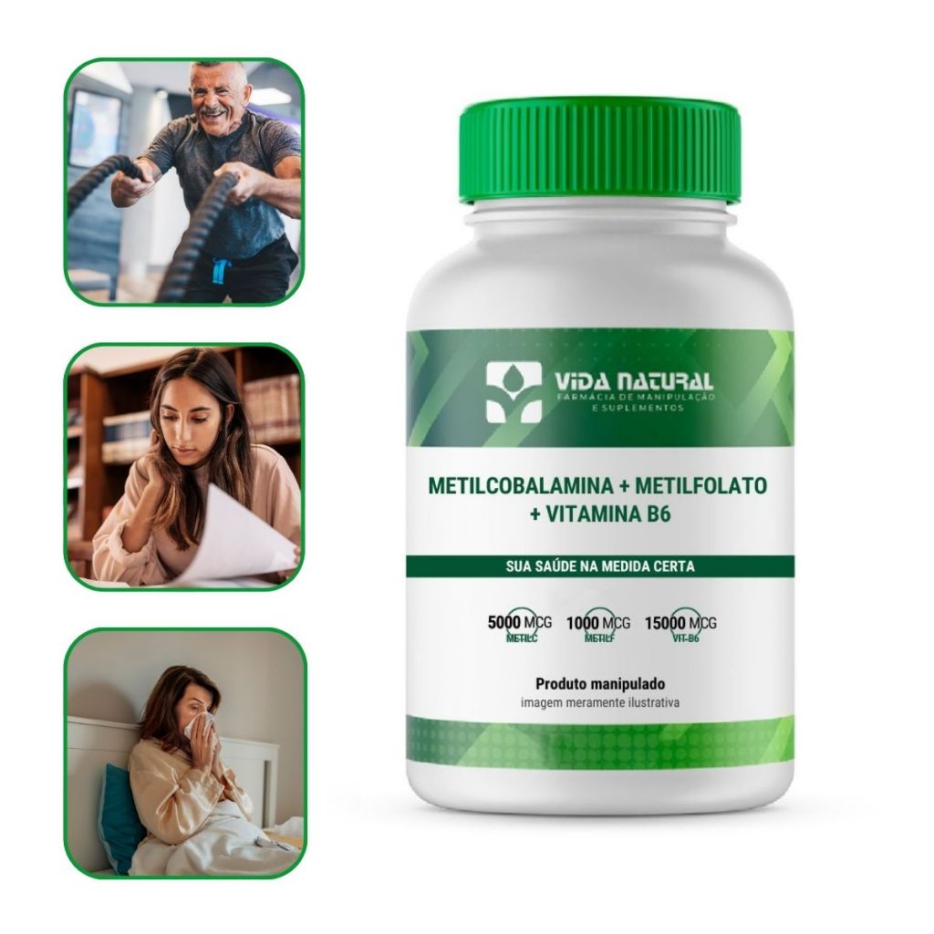 Vitamina B12 Metilcobalamina 5mg + Metilfolato 1mg + Vit B6 15mg 30 Cápsulas