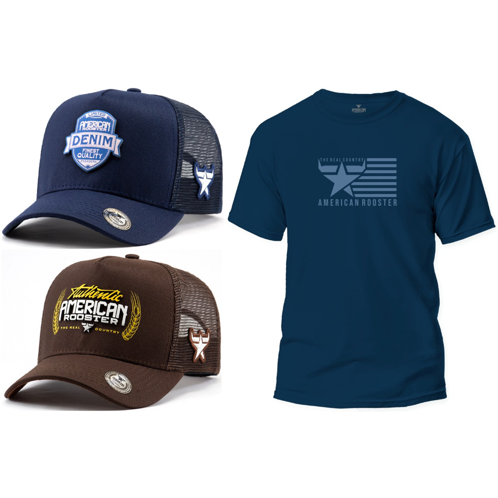 Kit Camiseta casual + 2 Bones chapeu country vaquejada Camisa