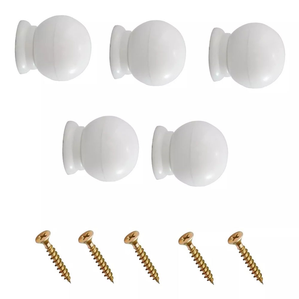 5 Puxadores Para Moveis Armario Bola Porta Gaveta Branco em Oferta na Shopee