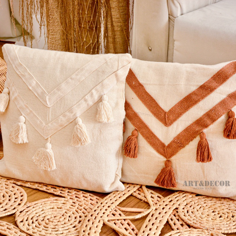 Capa de Almofada Fita Pompom Doha Chique Boho Decorativa Sofá em Oferta na Shopee