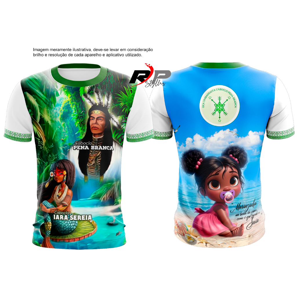 RP Styllus Camiseta religiosa Caboclo Pena Branca e Cabocla Iara sereia e Cabocla Mariazinha OCA Umbandista