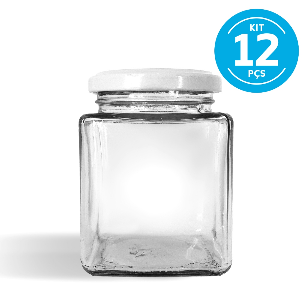 12 Potes De Vidro Quadrado Conserva 200ml Com Tampa Multiuso em Oferta na Shopee