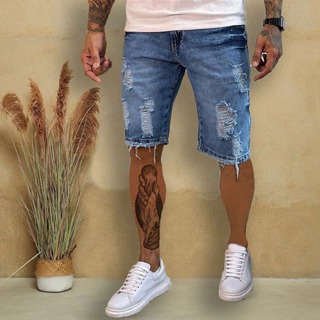 TOP Bermuda Jeans Masculina Rasgado 100% Algodão em Oferta na Shopee
