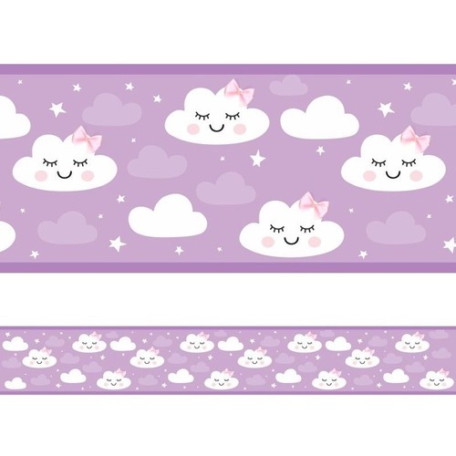 Faixa adesiva decorativa para quarto de menina nuvem roxa 1m x 0,15m cada faixa (largura x altura)