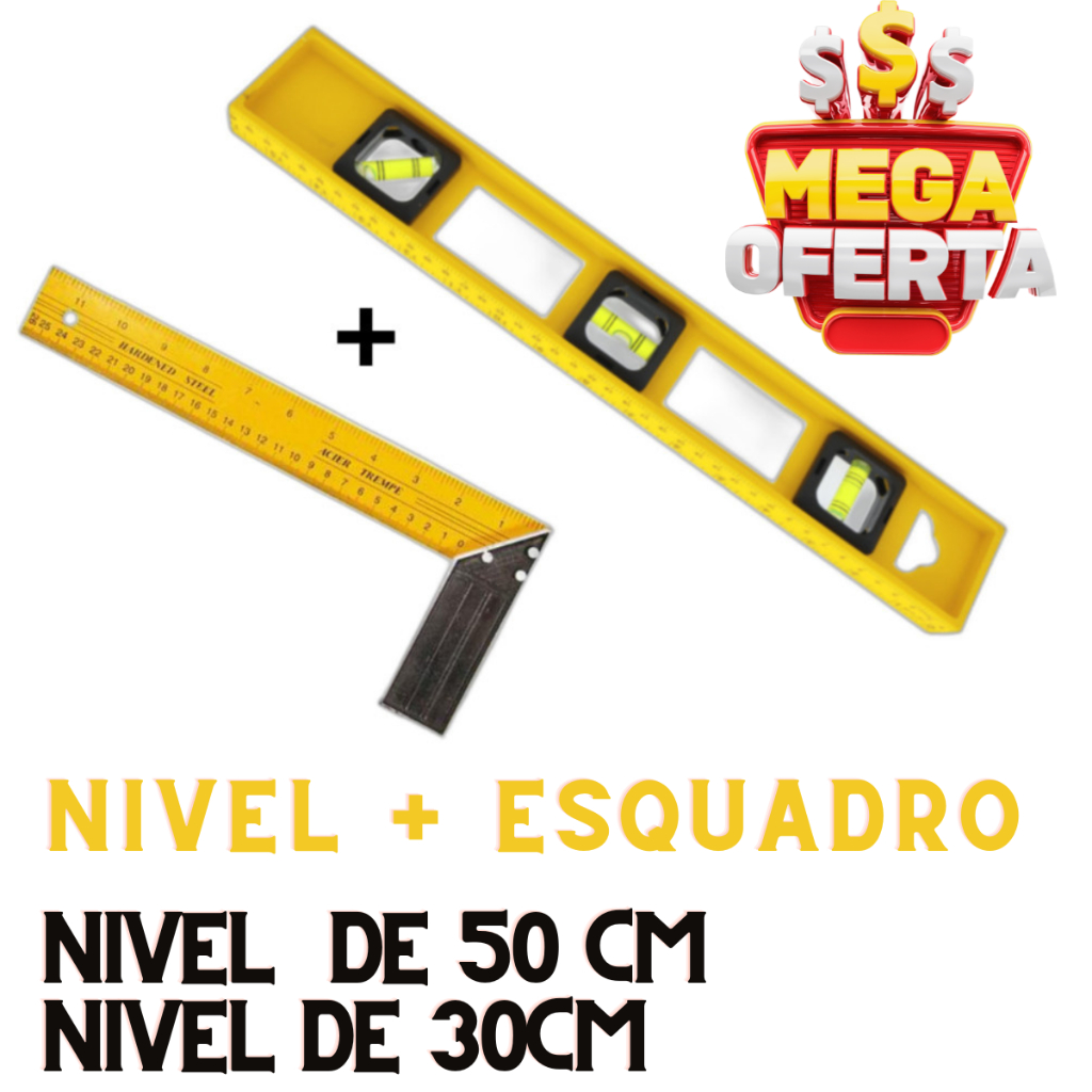 Esquadro Régua Carpinteiro Pedreiro Metálico Aço De 30cm Kit Profissional e Nível Polímetro Pedreiro em Oferta na Shopee