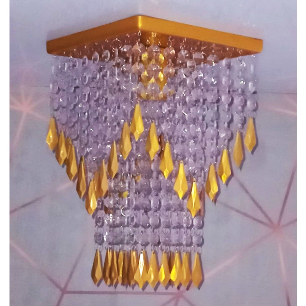 Lustre Plafon Cristal Acrilico Dourado dfl em Oferta na Shopee