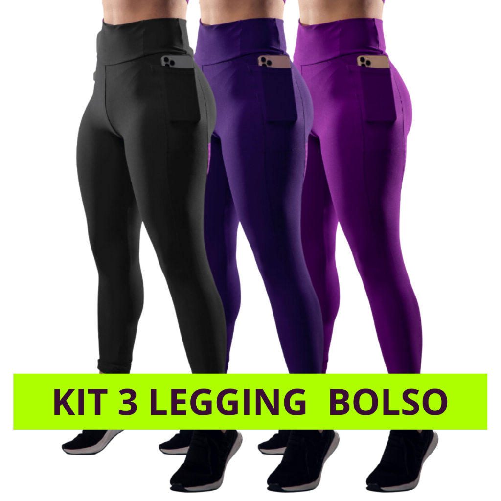 Kit 3 Calça Legging Feminina com Bolso Lateral Grossa Ideal Trabalho Envio Imediato