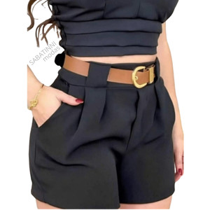 Shorts Tendencia Alfaiataria Com Cinto De Couro Modelo Social Short
