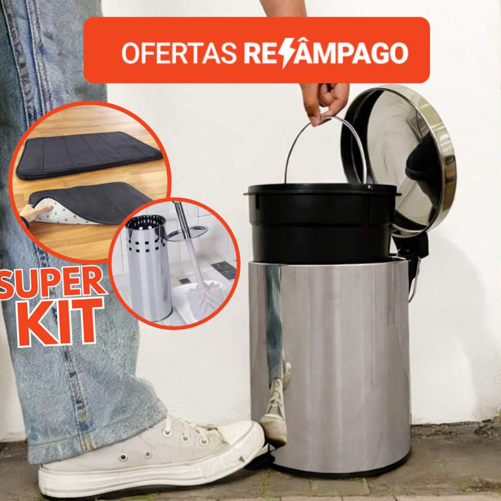 Lixeira Cesto Inox Pedal De Lixo Banheiro Cozinha Escritório 3 Litros e 5L Prata Aço Balde Removível