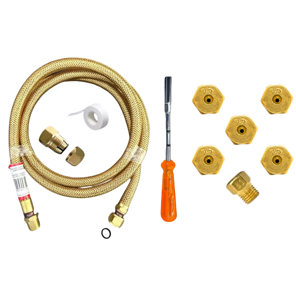 Kit Completo Conversão Bico Injetor Fogão Para Gás Encanado Mangueira Cobre