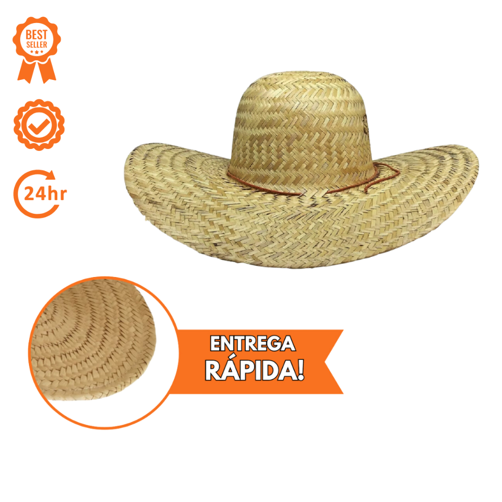 Chapéu Palha Roça Fazenda Sol Com Aba