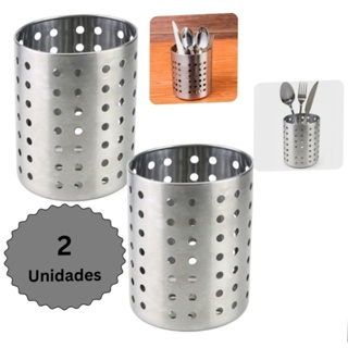 KIT 2 PORTA TALHER DE PIA REDONDO PRATA EM ACO INOX em Oferta na Shopee