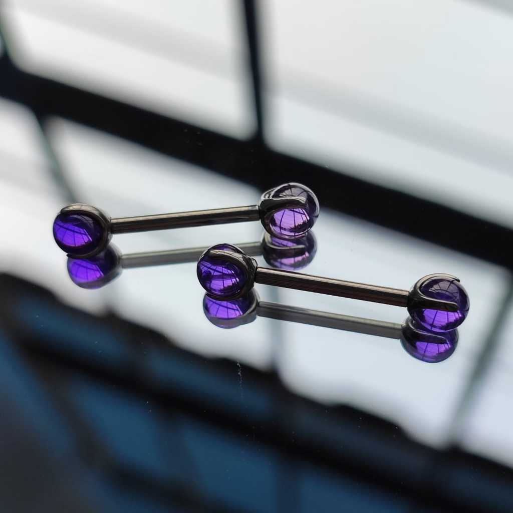 Piercing de mamilo pedra cristal, ametista, quartzo, ônix titânio | prateado (UNIDADE)