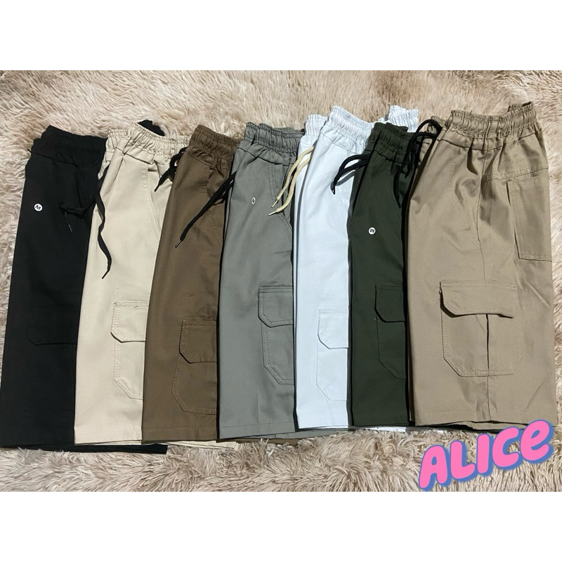 bermuda cargo com 6 bolsos  cintura elástica, em Oferta na Shopee