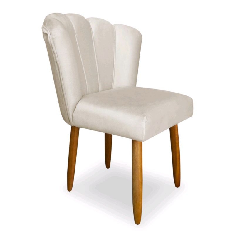 Cadeira poltrona Pétala pés palito veludo bege salão de beleza luxo envio rápido