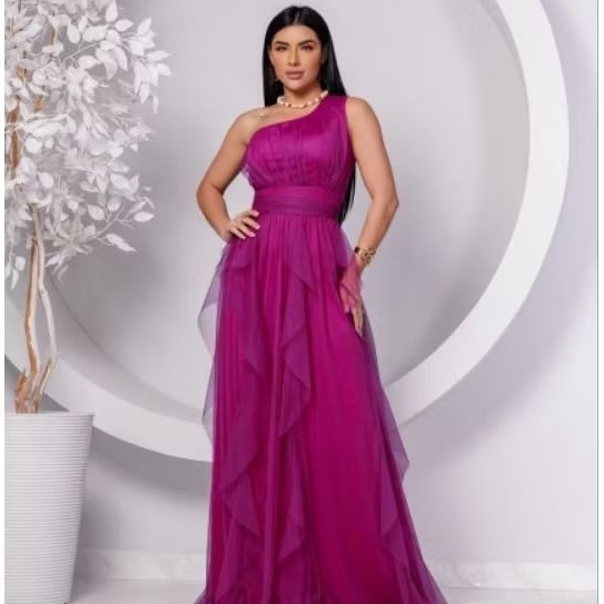 TENDÊNCIA Vestido em camadas, um ombro só,  Para madrinhas, convidados de casamento em Oferta na Shopee