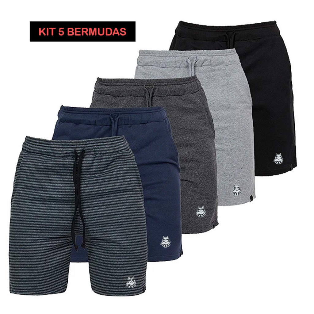 Kit 5 Bermudas em Moletom para Adulto