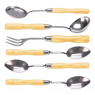 Escumadeira + Concha + Garfo+ 3 Colher De Arroz Cabo Madeira em Oferta na Shopee