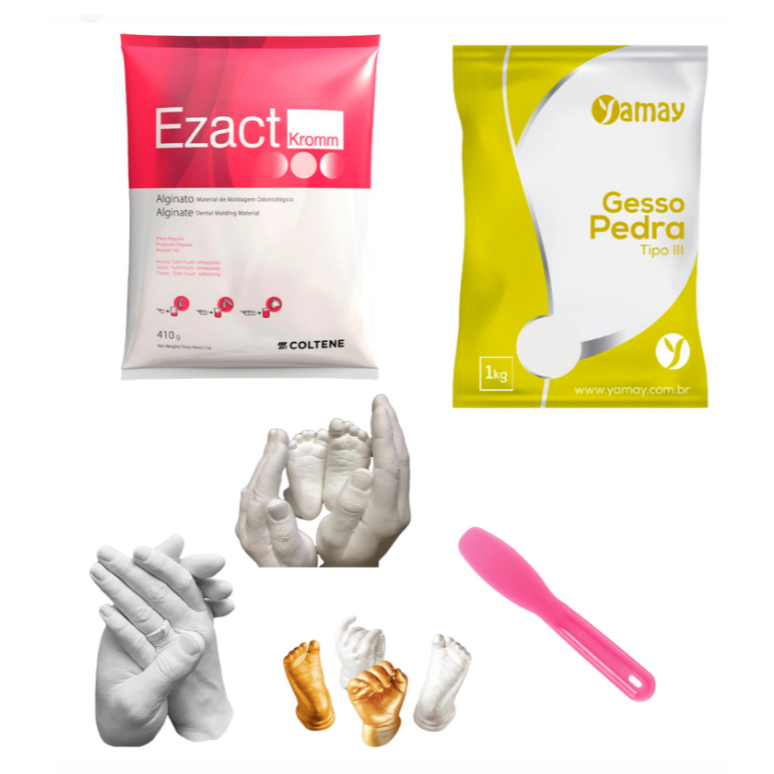 Kit Alginato + Gesso Pedra + Espátula - Moldagem Pé Mão em Oferta na Shopee