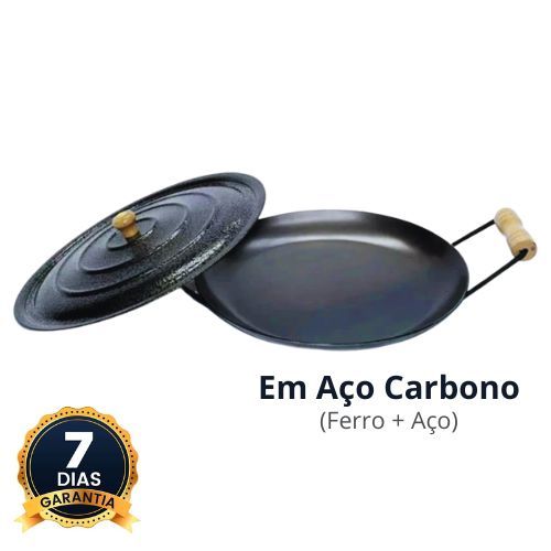 Disco Chapa De Arado Com Cabo De Madeira  Tacho 33 - 41-50-60 Com Tampa Frigideira Paellera Paella Com Abas  Aço carbono