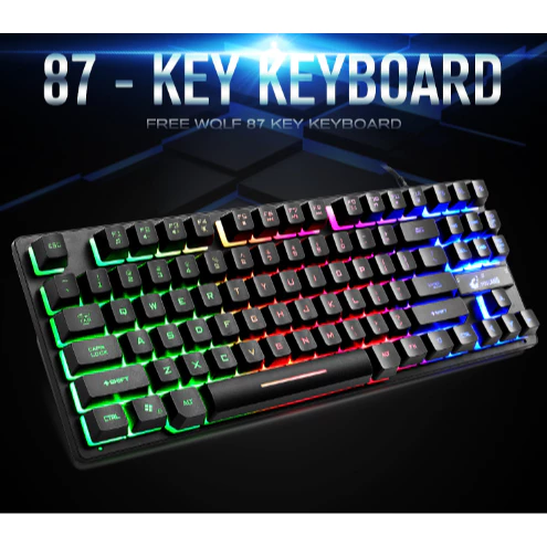 Teclado Gamer Semi-mecânico Rgb Anti-ghosting com led coloridas e 87 teclas com fio