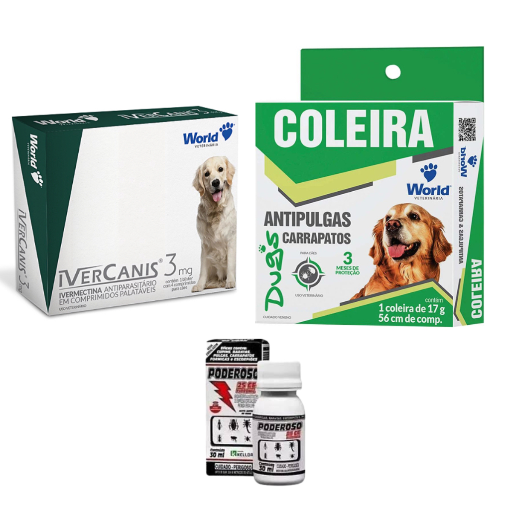 Kit Completo remedio contra pulgas e carrapatos CACHORRO AMBIENTE - ENVIO IMEDIATO em Oferta na Shopee