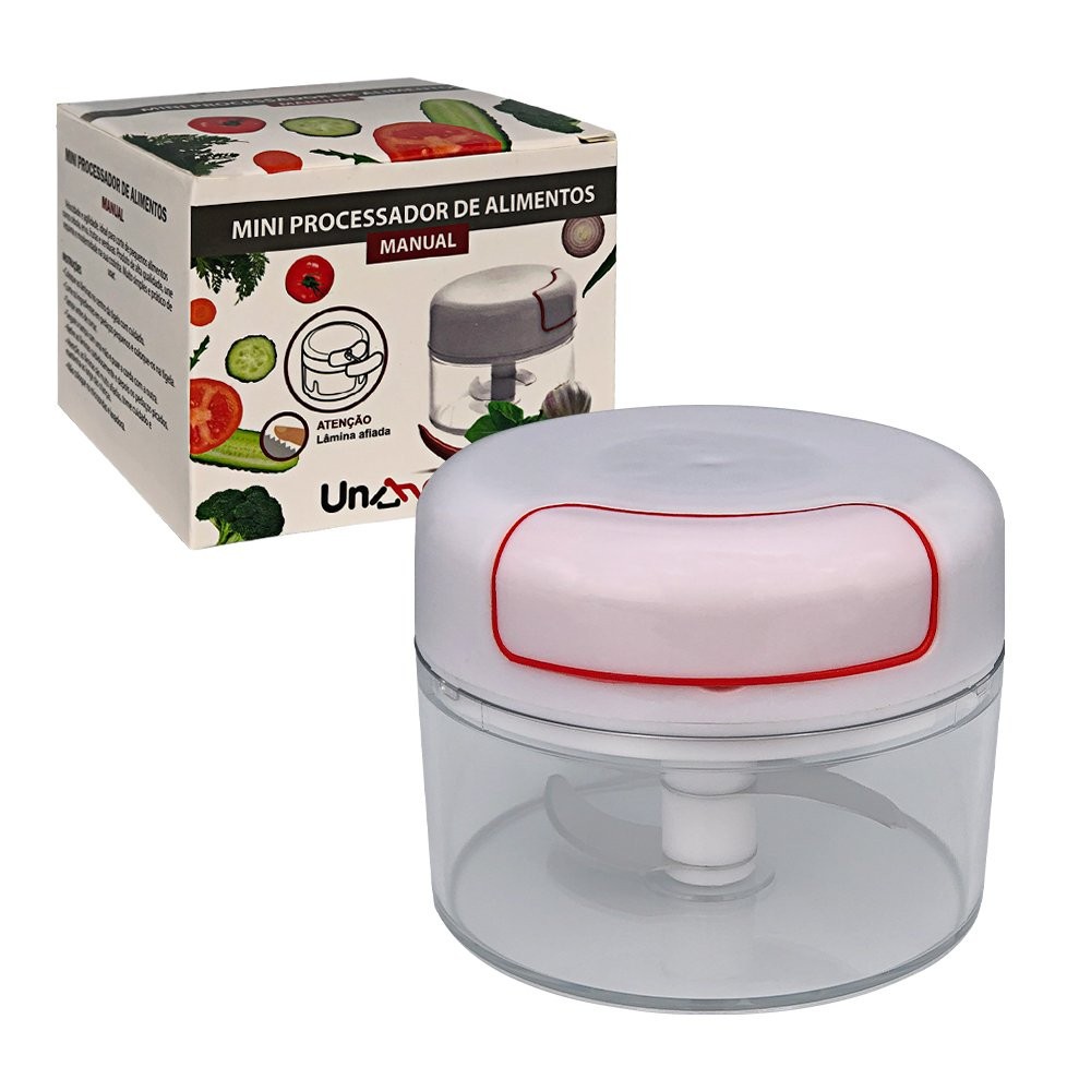 Mini Processador Triturador De Alimentos Manual Para Temperos Legumes Alho Cebola Gengibre Vegetais Frutas  Amendoim Moedor Picador e Cortador De Inox 2 Lâminas