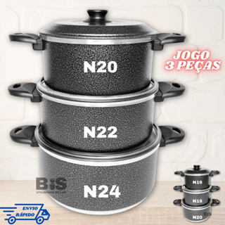 Jogo de Panela Com 3 Peças Kit Conjunto Caçarola N16-18-20 Ou 20-22-24 em Oferta na Shopee