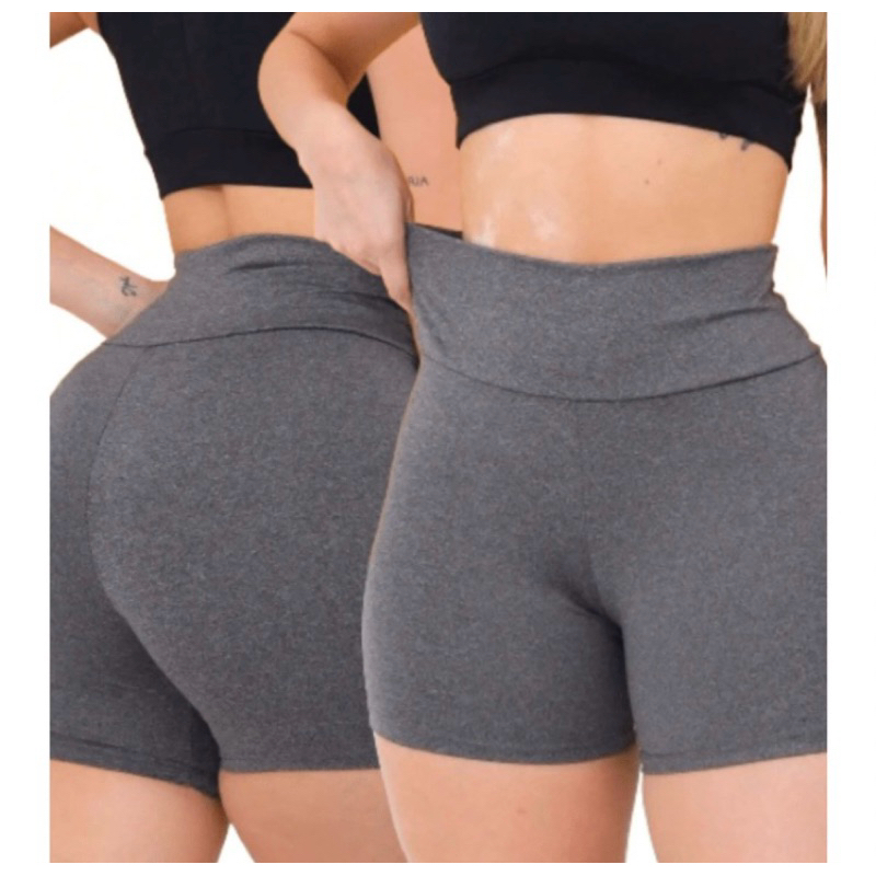 Short legging feminino cinza cintura alta fitness academia de suplex não transparente