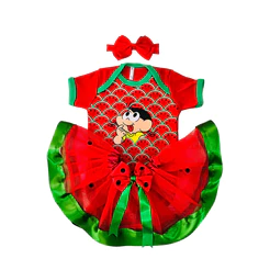 Body De Bebe Mesversario Personagem Tematico + Saia + Laço - MENINA MELANCIA