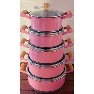 Jogo de Panelas 5 Peças ROSA BEBÊ Pop Tampas de Vidro Caçarolas Kit em Oferta na Shopee