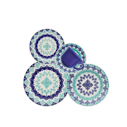 Aparelho de Jantar 20 Peças Cerâmica Biona Lola Mandala Diversas Cores – Envio Imediato