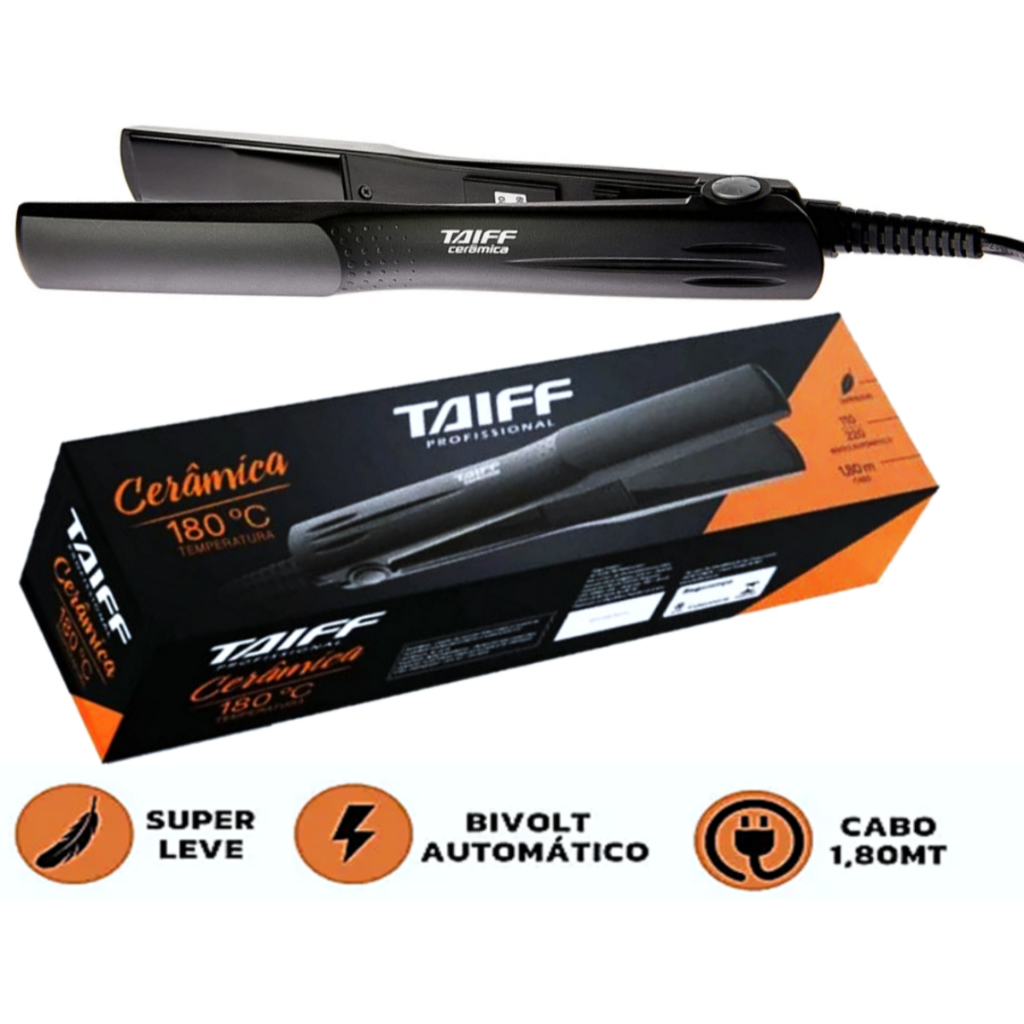 Prancha de Cabelo Taiff Clássica Cerâmica Preta 110V/220V Bivolt- Original- com NF e Garantia