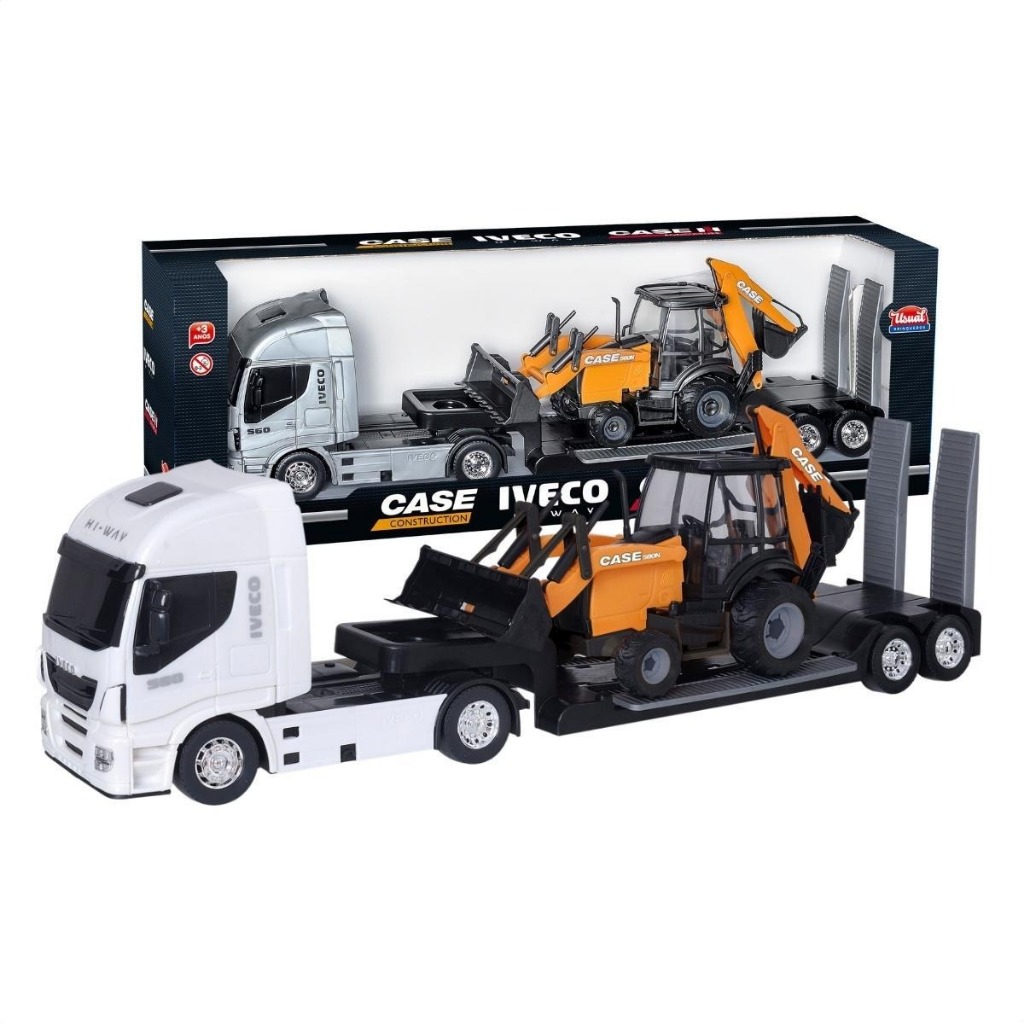 BRINQUEDO CAMINHÃO IVECO S-WAY – PLATAFORMA RETROESCAVADEIRA CASE – USUAL BRINQUEDOS – REF. 691