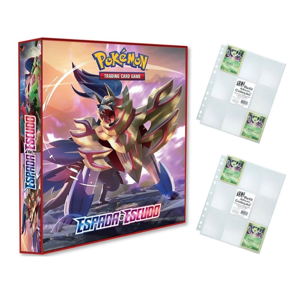 Álbum Pasta Fichário Pokemon Espada e Escudo com 20 Folhas 9 Bolsos YES para Colecionar Cartas Cards