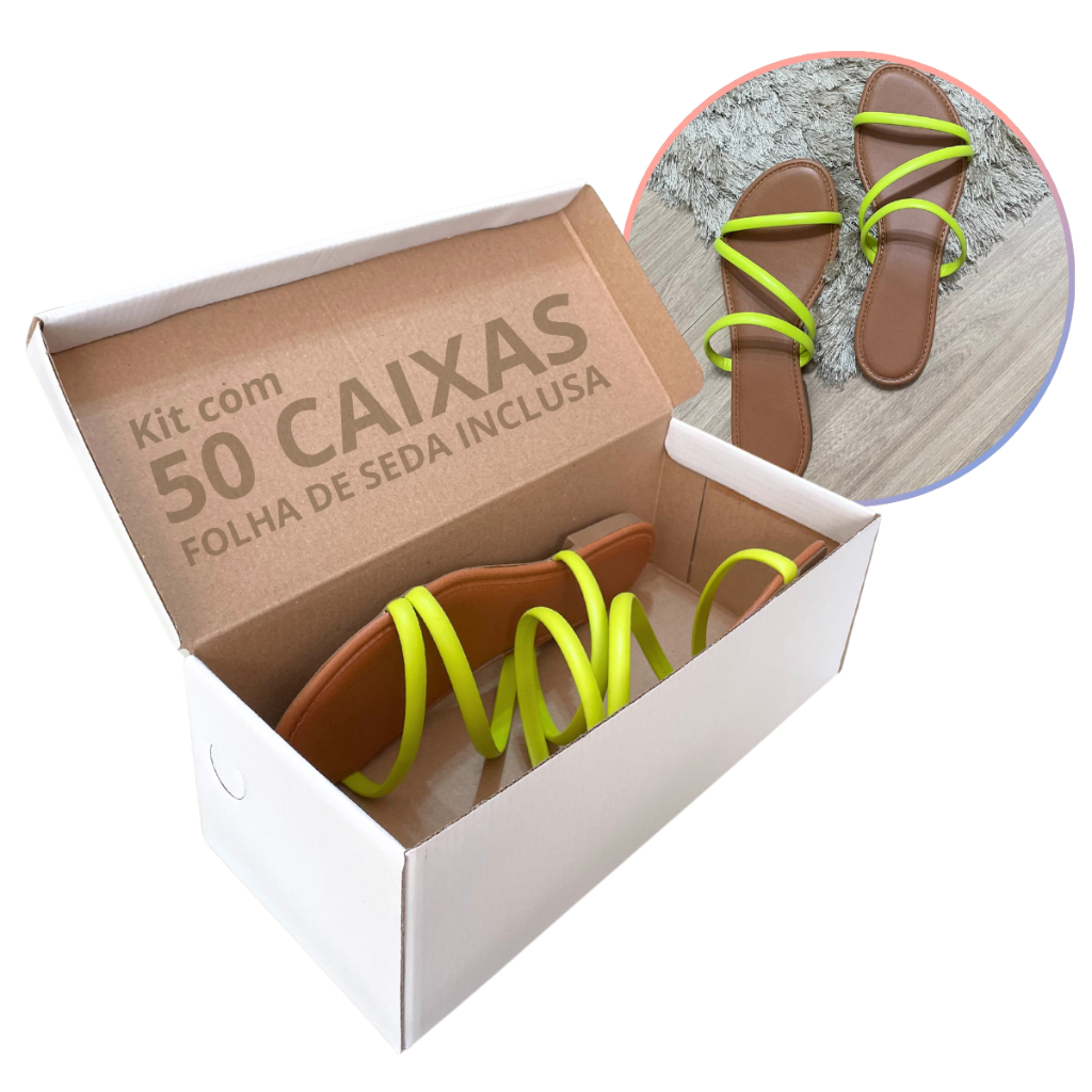 50 Caixas Sapatilha Rasteirinha Chinelo 28x12x9,5cm Com Seda em Oferta na Shopee