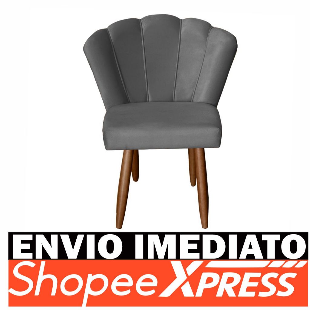 Cadeira Poltrona Decorativa Pétalas De Flor Sala De Estar Recepção Decoração Design Veludo Cinza em Oferta na Shopee