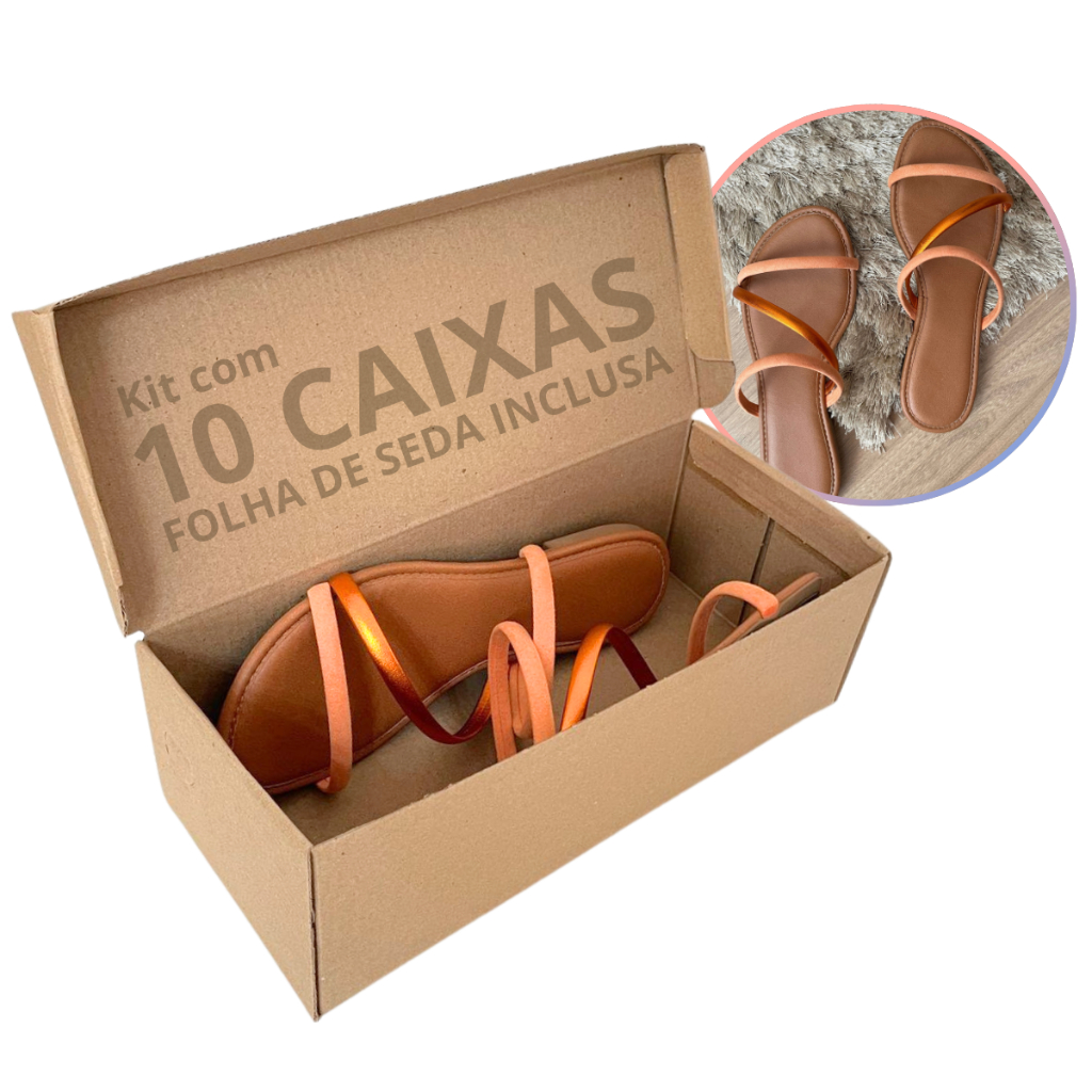 10 Caixas Sapatilha Rasteirinha Chinelo 28x12x9,5cm Com Seda em Oferta na Shopee