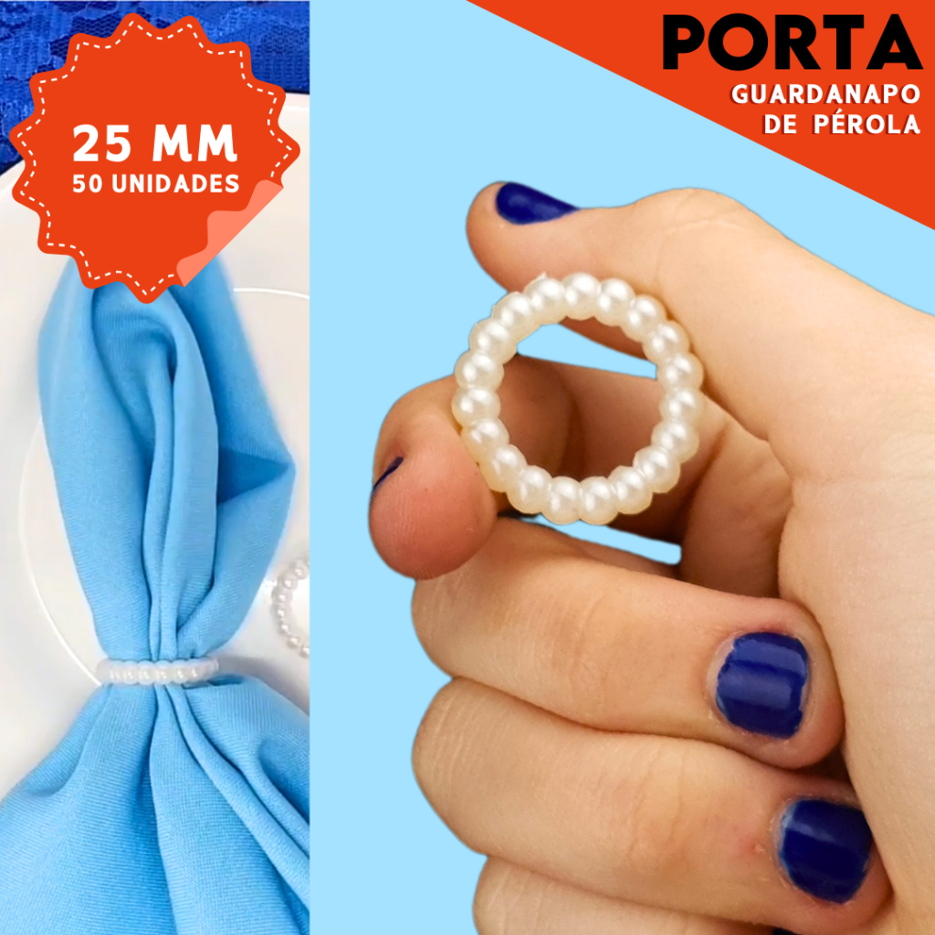 Porta Guardanapo Argola Pérola -  Bege Natural / Branca  25mm - Com 50 / 100 Unidades - MGX