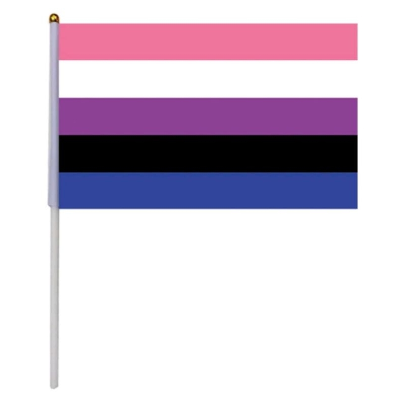 bandeira pequena com mastro de mão gênero fluido 21x14 cm bandeirinha genderfluid lgbt