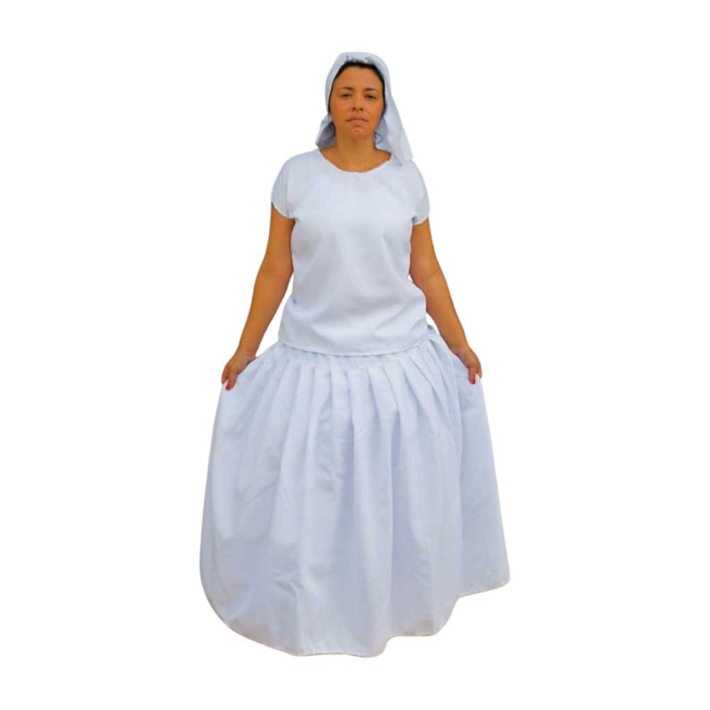 Roupa de Ração umbanda candomblé feminina 2 peças saia e camisu acessório religioso axé branco roupa