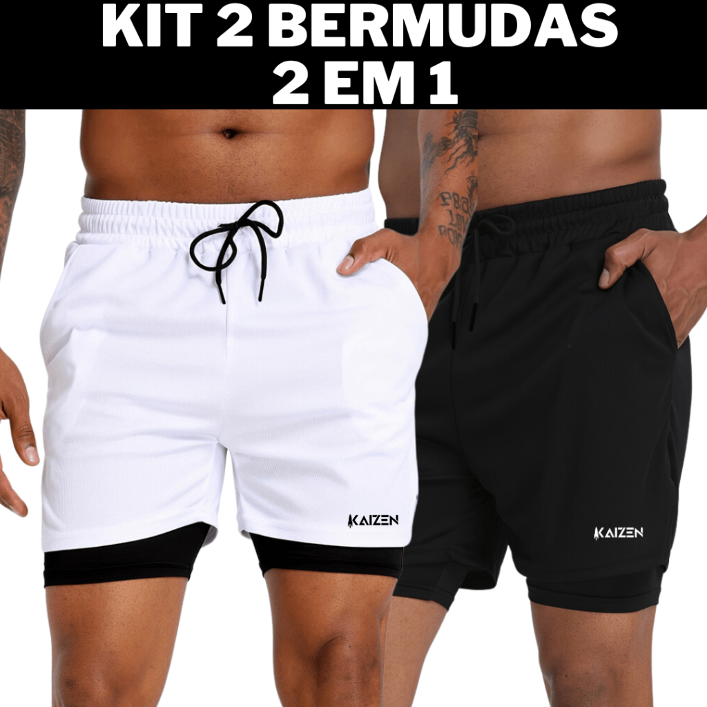 kit 2 Bermudas Academia Masculina de Alta Compressão Kaizen Sports ACADEMIA em Oferta na Shopee