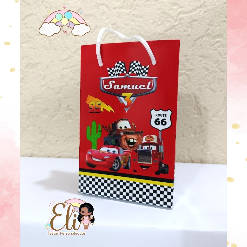 Sacolinha personalizada Carros relâmpago mcqueen (PEGUE MONTE) em Oferta na Shopee
