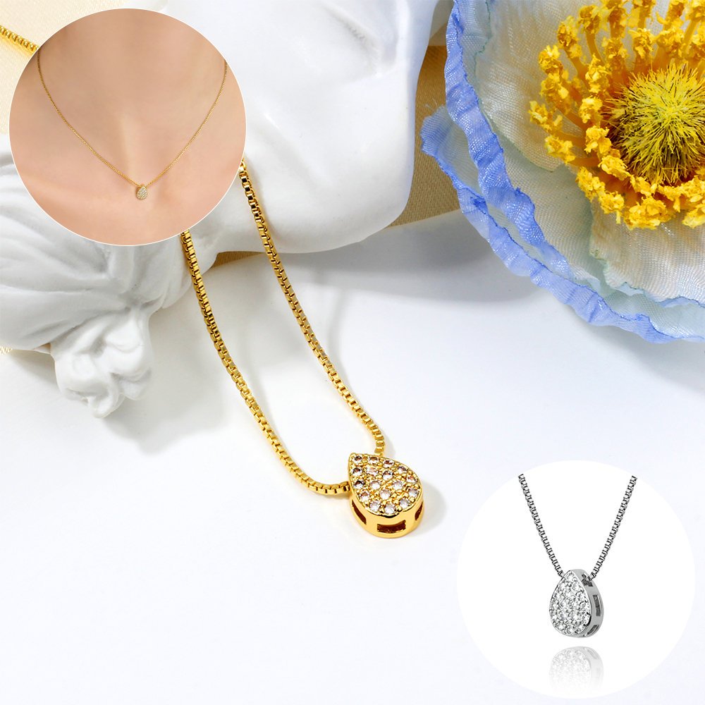 Colar Femenino Delicado Folheado a Platina Zircônia Cravejada Gota Luxo em Oferta na Shopee
