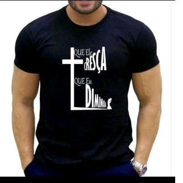 Camiseta Que ELE Cresca Que Eu Diminua Camisa Algodão Frases Cristã Moda Evangélica Igreja Cruz JESUS Religião DEUS Fé Blusa casual Estampada Preto Básico Tumblr Promoção Envio Rápido Masculino Feminina