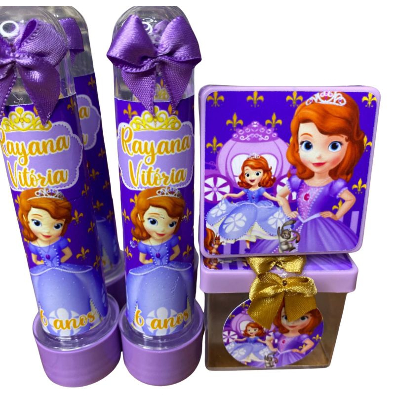 Lembrancinha Princesa Sofia 10 tubetes 10 caixa acrílica personalizados