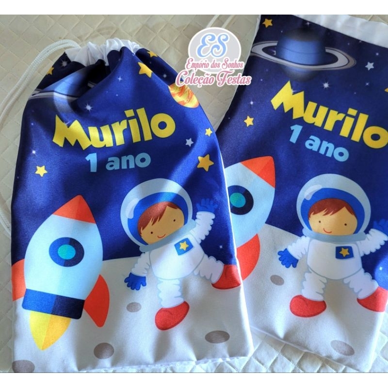 sacolinhas astronautas saquinho surpresa personalizadas Astronautas  para lembrancinha de aniversário