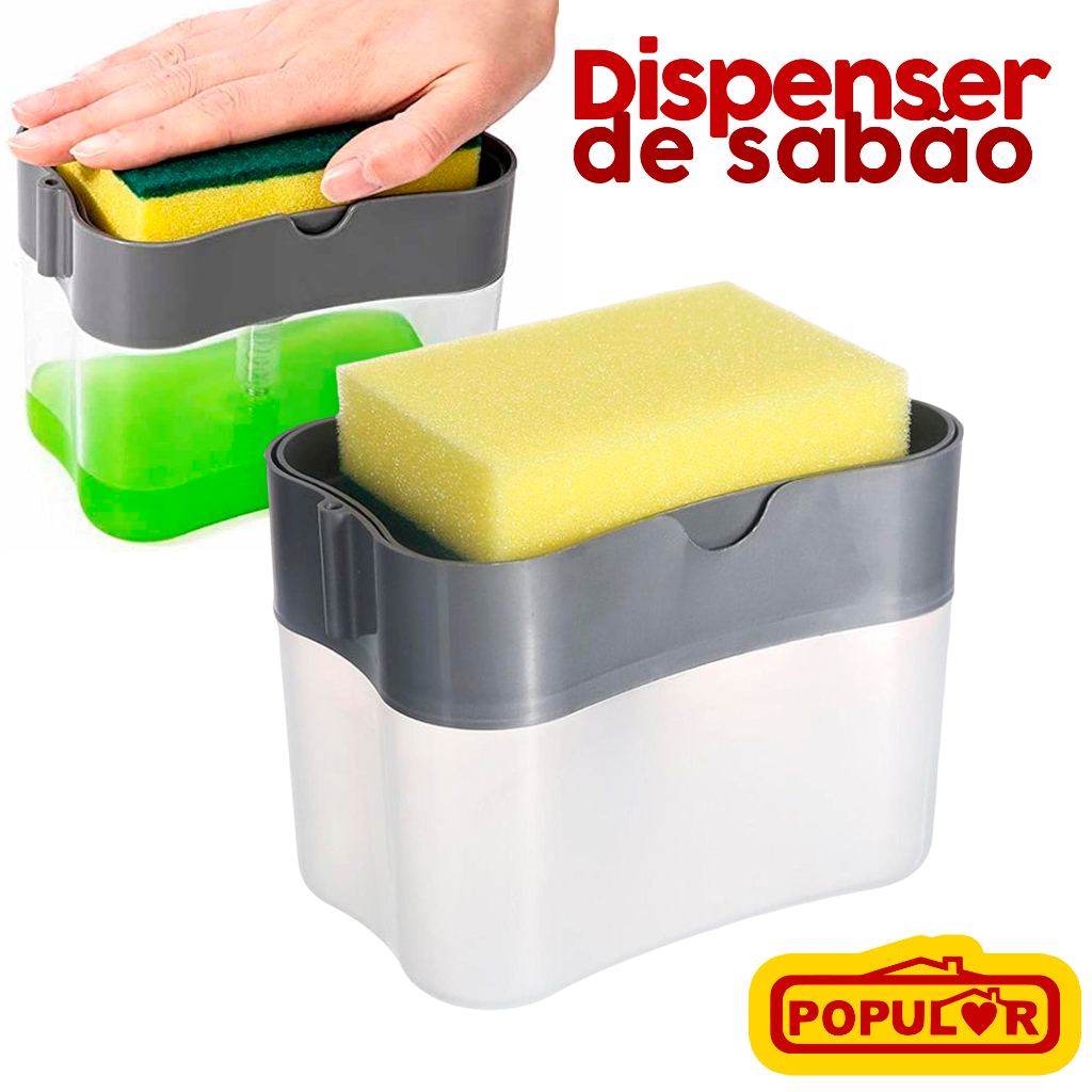 Dispenser Porta Sabão Detergente 2 Em 1 Suporte P/ Esponja Preto