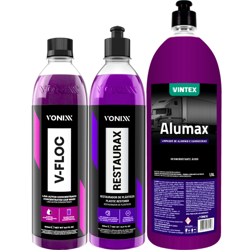 Shampoo Automotivo V-Floc Alumax Limpa Aluminio Restaurax Renovador de Plástico Vonixx em Oferta na Shopee