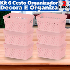 Kit 6 Cestos Cestinhas Organizadores s/ Tampa Trama Rattan 2L Usual Idela Para Gavetas E Armários